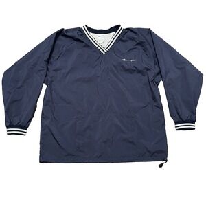 Champion Nylon Windbreaker Pullover V-Neck Men's Size XL Navy Blue Vintage